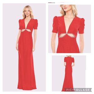 NWT Mac Duggal 2630 RED Cut Out Puff Sleeve Gown size 6